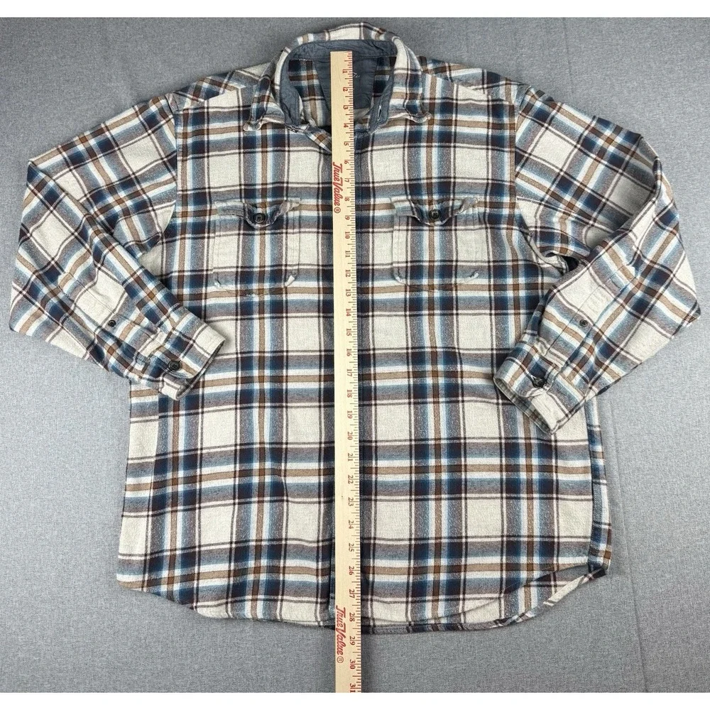 Bob Timberlake Men's Large Plaid Flannel Shirt Blue Brown Button Front L